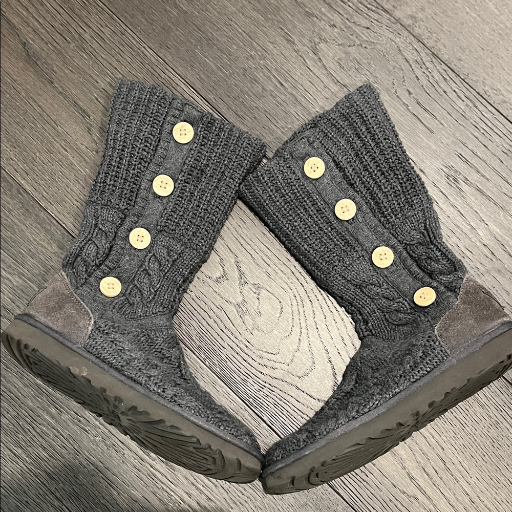 UGG Charcoal Knit Boots with Button Detail